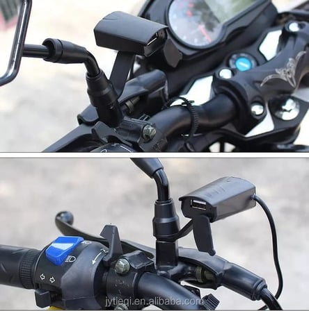 USB Çıkışlı Sigortalı Motosiklet Gidon USB Şarj Aleti, 2V Motosiklet Bisiklete binme CD-3109 USB Koruma Tıpalı Motosiklet USB Şarj Cihazı Siyah
