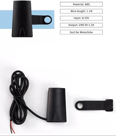 USB Çıkışlı Sigortalı Motosiklet Gidon USB Şarj Aleti, 2V Motosiklet Bisiklete binme CD-3109 USB Koruma Tıpalı Motosiklet USB Şarj Cihazı Siyah