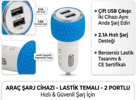 5V 2.1A, Çift USB'li Oto Çakmak Adaptör, Hızlı Şarj