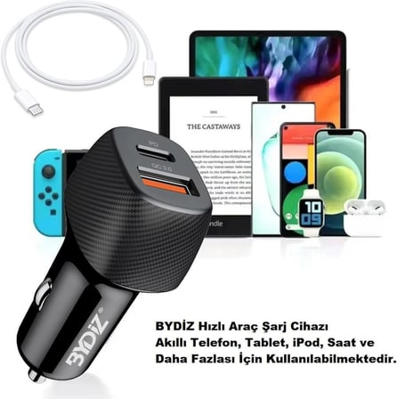Bydiz BY-38L Hızlı Araç Şarj Cihazı 38W Çakmaklık Şarj Aleti Apple iPhone 14/13/12/11/pro/max