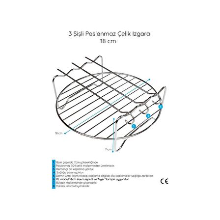 Airfryer Şiş Izgarası Xiaomi 3.5 Lt Ve Philips 4.1 Lt Uyumlu Hava Fritözü Şiş Izgarası 18 Cm