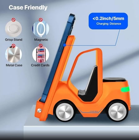 T20 15W 5'i 1 Arada Magsafe Kablosuz Şarj İstasyonu, Dijital Saatli Forklift Tasarım, iPhone 16/15/14/13/12, Apple Watch, AirPods Uyumlu Masaüstü Hızlı Şarj Standı (Turuncu)