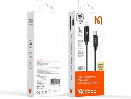 CA-7990 TYPE-C TO LIGHTNING 36W ÇİFT LED EKRANLI KABLO