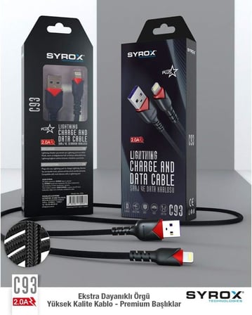 C93 2.0 MAH İPH 1 MT GÜL DESENLİ KABLO Araç Şarjı, Siyah