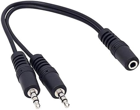 3.5 mm Stereo Dişi / 2x3.5 mm Stereo Erkek Y Ses Kablosu, 20 cm, Siyah