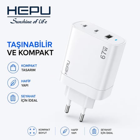 HP-C32 67W USB-C GaN Güç Adaptörü –Type-C Kablo Dahildir