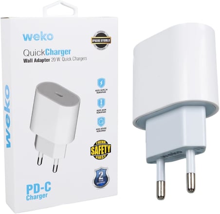 WEKO WK-26524 BEYAZ PD 20 WATT IPHONE TİP-C HIZLI ŞARJ BAŞLIĞI