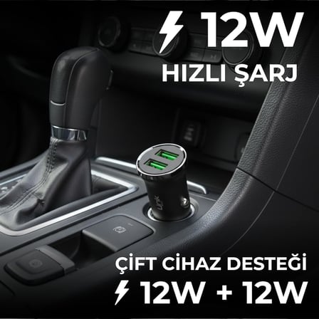C480e 12W 2x USB Araç İçi Şarj Adaptörü (Başlık) Siyah
