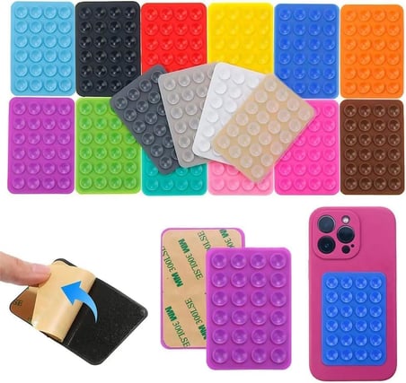Silikon Telefon Tutucu Ped, Renkli Kare Tasarım, Otomobil ile Uyumlu Telefon Sabitleyici, Ultra Güçlü Vantuzlu (Pembe)