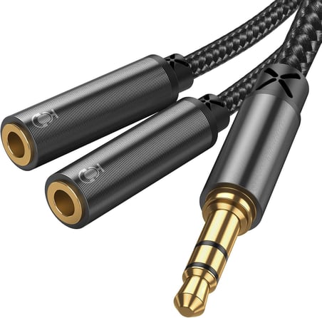 SY-A04 Headphone Male to 2-Female Y-splitter Audio Cable 0.2M - Black