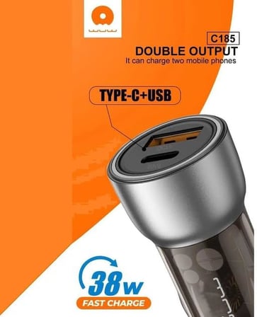 38W Hızlı Şarj Araç Çakmak Şarj Cihazı Dual Port USB 18W + Type-C 20W PD20W+QC3.0 - C185