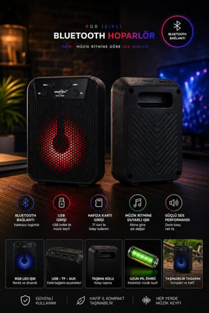 Taşınabilir Kablosuz Bluetooth Hoparlör– USB & TF Kart Destekli – Yüksek Ses Kalitesi