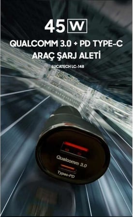 Samsung Galaxy S22/S22 Plus/S22 Ultra ile Uyumlu 45W Hızlı Araç Şarj Cihazı, USB + PD Çift Çıkış, Siyah
