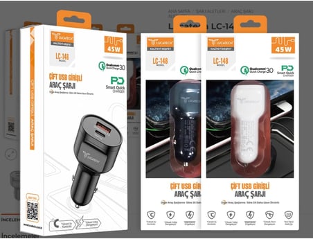 Samsung Galaxy S22/S22 Plus/S22 Ultra ile Uyumlu 45W Hızlı Araç Şarj Cihazı, USB + PD Çift Çıkış, Siyah