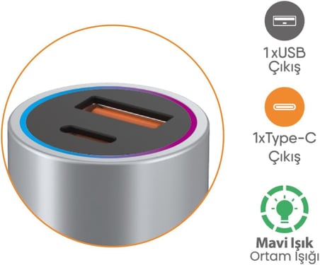 Samsung Galaxy S22/S22 Plus/S22 Ultra ile Uyumlu 45W Hızlı Araç Şarj Cihazı, USB + PD Çift Çıkış, Siyah