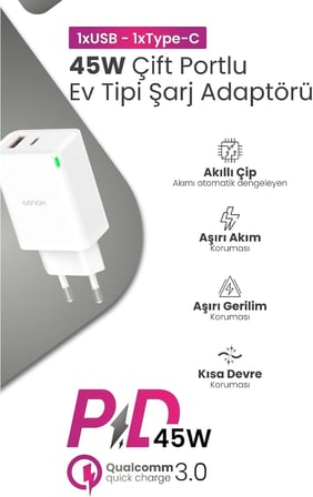 Samsung S25 FE / S24+ / S23+ / Tab S9+ / S25 Ultra uyumlu 45W Super Fast USB Adaptörü - GNX045UH732