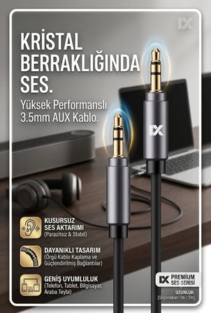 3.5mm çivi Jack Aux Kablosu Metal Uçlar Hasır Sarım(1 metre AC-01)