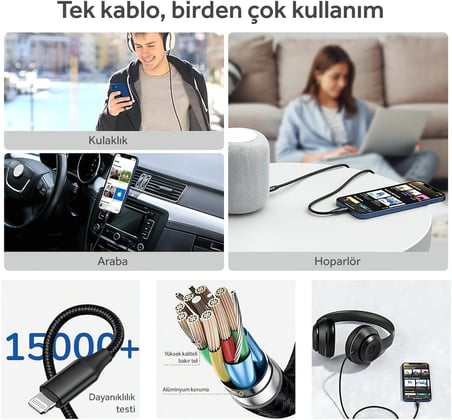 3.5mm çivi Jack Aux Kablosu Metal Uçlar Hasır Sarım(1 metre AC-01)