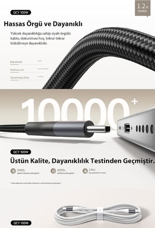 100W Type-C Şarj Kablosu 1.2 Metre Halat Örgü 480Mbps Kırılmaz Bükülmez Data Kablosu Dc22,Siyah