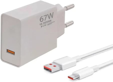 YK-90 67W Hızlı Şarj Adaptörü + 1m Type-C Kablo Seti | Kısa Devre ve Yüksek Voltaj Korumalı USB-A Type C Şarj Cihazı