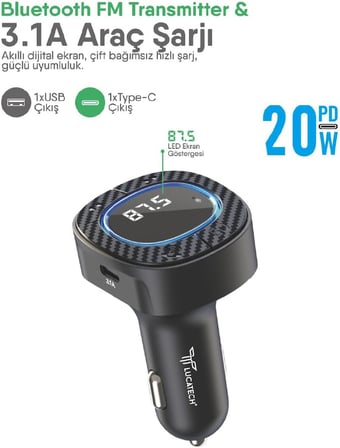 Bluetooth FM Transmitter USB Destekli Araç Şarjı