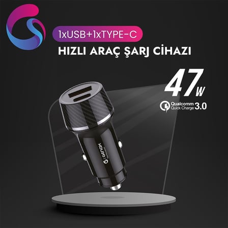 Ultra Hızlı 47W Araç Şarj Başlığı - Tüm Cihazlar ile uyumlu