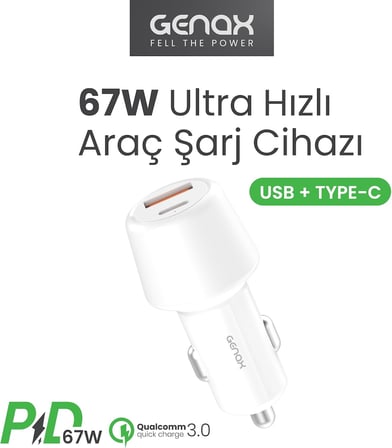 67W Ultra Hızlı Çift Port Araç Şarj Başlığı