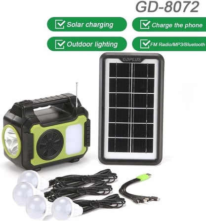 JUNGLEE (1275) Güneş Enerji Panelli Aydınlatma Sistemi Powerbank Kamp Doğa Balık Karavan Fener Bluetooth Hoparlör ile uyumlu
