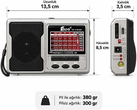 Deprem Çantasına Uygun Taşınabilir El Fenerli 8 Bandlı Radyo Bluetooth Usb Tf Kart Destekli Fm Radyo