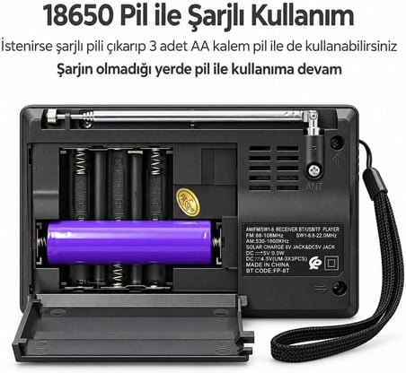 Deprem Çantasına Uygun Taşınabilir El Fenerli 8 Bandlı Radyo Bluetooth Usb Tf Kart Destekli Fm Radyo