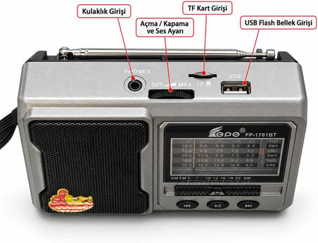 Deprem Çantasına Uygun Taşınabilir El Fenerli 8 Bandlı Radyo Bluetooth Usb Tf Kart Destekli Fm Radyo