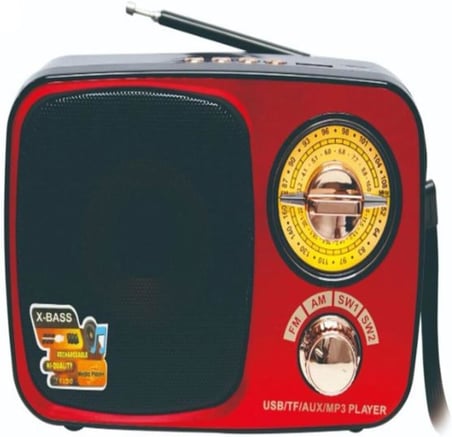 MD-308BT Işıklı Retro Görünümlü Nostaljik Radyo Bluetooth Hoparlör - Kırmızı Renk