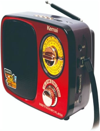 MD-308BT Işıklı Retro Görünümlü Nostaljik Radyo Bluetooth Hoparlör - Kırmızı Renk
