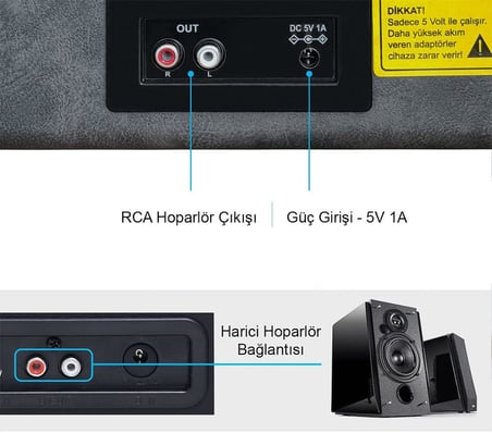 St14012 Retro Pikap - Bluetooth Ve Şarj Özellikli - Özel Dış Kaplama - Tüm Plakları Çalabilme (Siyah/Gri Deri)
