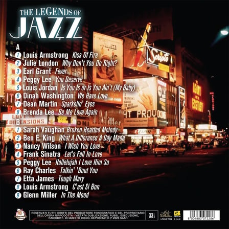 The Legends of Jazz - Jazz Stars of the Night Various Artist * Frank Sinatra * Louis Armstrong * Ben E. King * Dinah Washington * Ray Charles * Gleen Miller * Etta James * Dean Martin * Earl Grant *