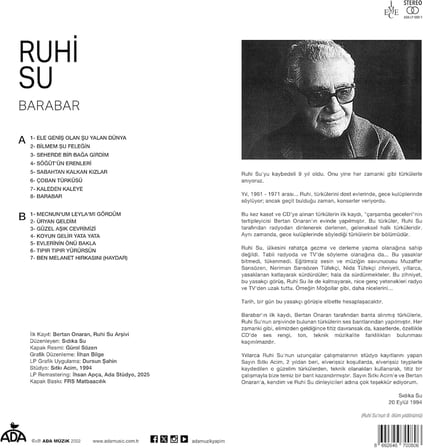 Ruhi Su Barabar Plak Türk Halk Müziği, LP Stereo, 2025 Remastered Baskı
