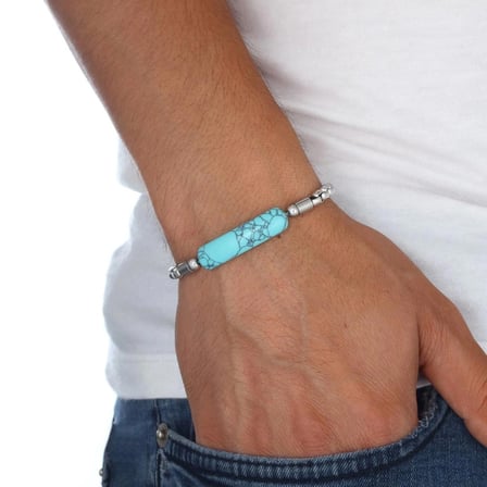%100 Doğal Turkuaz Fi̇ruz Taşı Çelik Bileklik Krom Kapama 18 Cm Ebi_8091