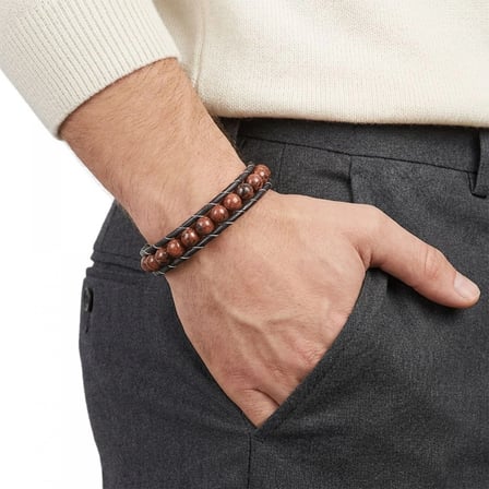 %100 Doğal 8 Mm Maun Obdisyen Taşlı Çelik İpli̇ Kahve Bileklik Mıknatıs Kapama 19 Cm Ebi_8112