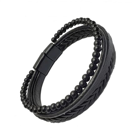 %100 Deri̇ Çoklu Doğal Oniks Taş Si̇yah Bi̇lekli̇k Mıknatıs Kapama 21 Cm Ebi_8151