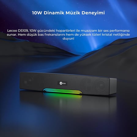 DS109 10W Bluetooth Kablosuz RGB Aydınlatmalı Hoparlör - Masaüstü, PC, TV, Laptop Uyumlu, USB/SD Kart/AUX Girişi, 360° Surround Ses, Mikrofonlu Taşınabilir Soundbar Siyah