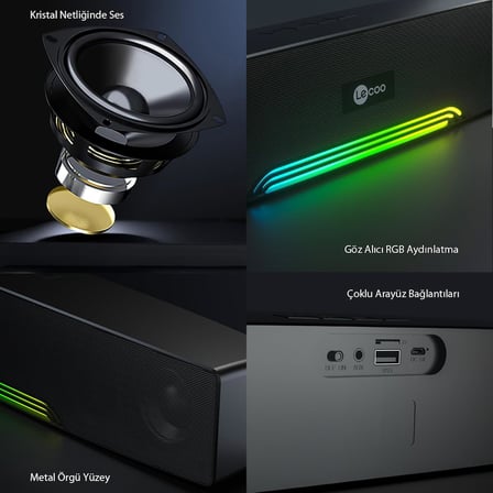 DS109 10W Bluetooth Kablosuz RGB Aydınlatmalı Hoparlör - Masaüstü, PC, TV, Laptop Uyumlu, USB/SD Kart/AUX Girişi, 360° Surround Ses, Mikrofonlu Taşınabilir Soundbar Siyah