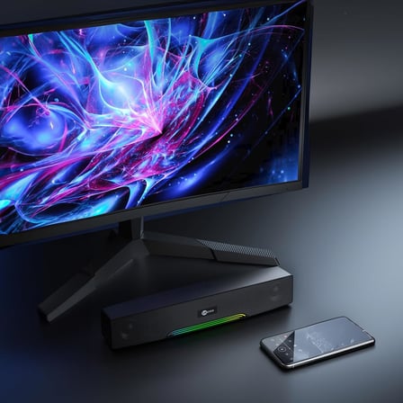 DS109 10W Bluetooth Kablosuz RGB Aydınlatmalı Hoparlör - Masaüstü, PC, TV, Laptop Uyumlu, USB/SD Kart/AUX Girişi, 360° Surround Ses, Mikrofonlu Taşınabilir Soundbar Siyah