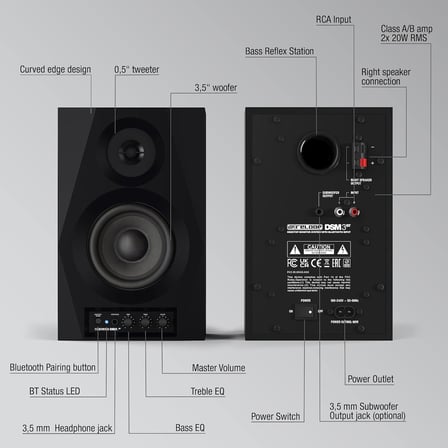 DSM-3 BT | Çift | 3 inç 2x 20W 2-Yollu Bluetooth Özellikli Aktif Stüdyo Referans & DJ Monitörü | Hoparlörü