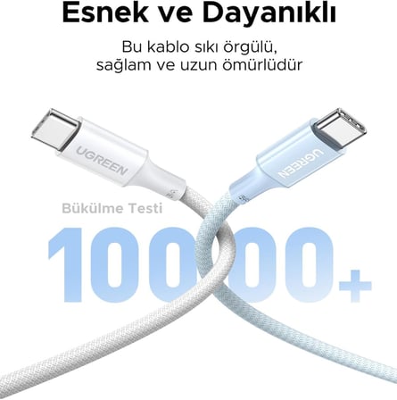 USB-C 100W 5A QC PD Örgülü Hızlı Şarj Kablosu, 1 Metre, Mavi, 65253