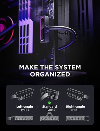 Hydrus-24PIN PC PSU Uzatma Kablosu ARGB LED, Bakır Tel Anakart Güç Uzatma Kablosu Entegre Minimalist Tasarım, 2000W Güç (Tüm Set), Kablo Yönetimi ve DIY için PC Güç Kablosu