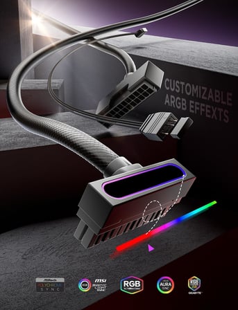 Hydrus-24PIN PC PSU Uzatma Kablosu ARGB LED, Bakır Tel Anakart Güç Uzatma Kablosu Entegre Minimalist Tasarım, 2000W Güç (Tüm Set), Kablo Yönetimi ve DIY için PC Güç Kablosu