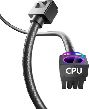 Hydrus 8 Pinli CPU Uzatma Kablosu SİYAH 30 CM ARGB (ANAKART İÇİN İŞLEMCİ BESLEME)