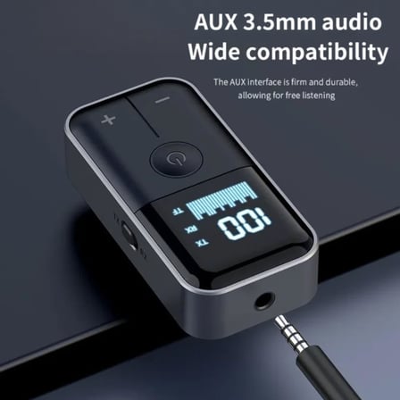 2’si 1 Arada Bluetooth 5.4 Ses Alıcı & Verici – 3.5mm AUX, TF Kart Çalar, LED Ekranlı Kablosuz Adaptör, Dahili Pil, Araba, TV, PC & Hoparlör için Stereo Müzik Aktarıcı | M20