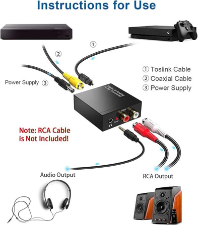 Dijital Analog Ses Dönüştürücü,Toslink, Optik çıkış to Rca çevirme DAC Dijital SPDIF Koaksiyel Optik Dönüştürme L/R RCA, Toslink Optik Ses Adaptörü için PS4 HD DVD Ev Sinema Sistemleri