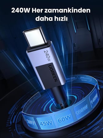 USB-C to USB-C 240W PD Hızlı Şarj Kablosu, Uzay Grisi, 1m, 45067